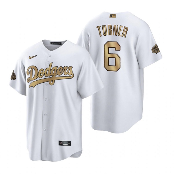 Men's Los Angeles Dodgers #6 Trea Turner 2022 All-Star White Cool Base Stitched Baseball Jersey Men's Los Angeles Dodgers #6 Trea Turner 2022 All-Star White Cool Base Stitched Baseball Jersey
